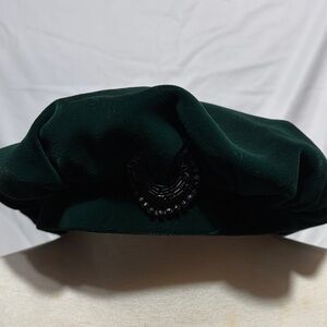 Dark Green Vintage MARK III Velvet Beret with Black Beaded Accent